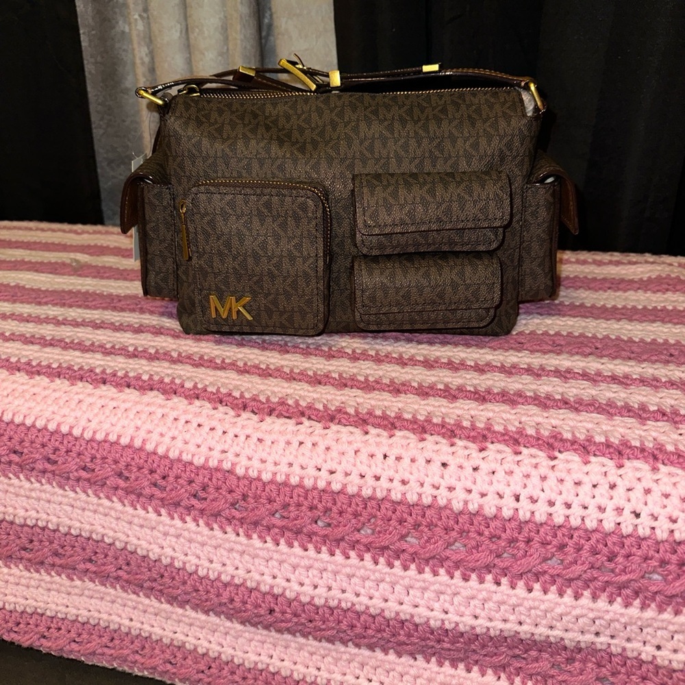 Michael By Michael Kors Brown/Acorn Dakota Medium Signature Logo Shoulder Bag - Picture 7 of 11